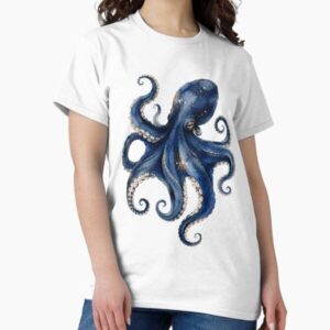 Navy Blue & Gold Nautical Octopus Watercolor Painting