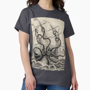 Vintage Kraken attacking ship illustration