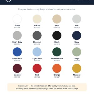 Doodlecrest garment colour chart